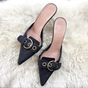 PRADA - kitten heel mule slides with buckle